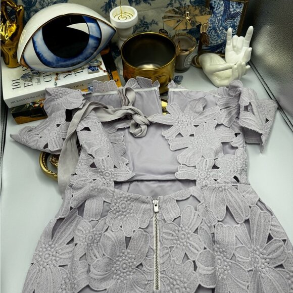 🆕 SAYLOR x FREE PEOPLE 🧿 NWOT Dahlia Lace Off Shoulder Tie Mini Dress - Sz S - Picture 14 of 16